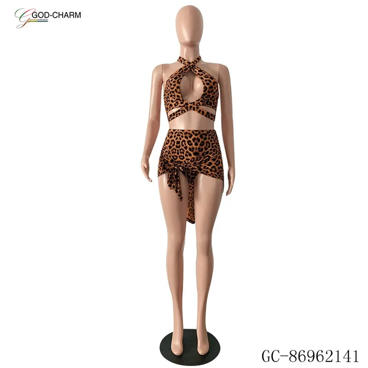 *GC-86962141 2022new arrivals Wholesale  Low moq womens sexy club wear two piece open boobs leopard print dress African clothing