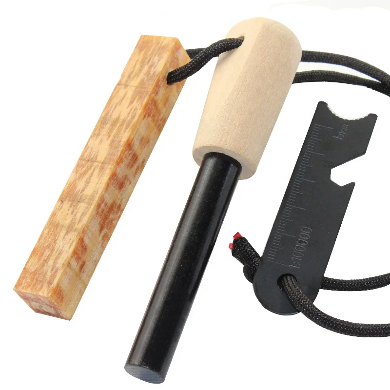 1/2 inch Wood Handle Firestarter Kit Ferro Rod with Fatwood Stick Fire Starter Tinder