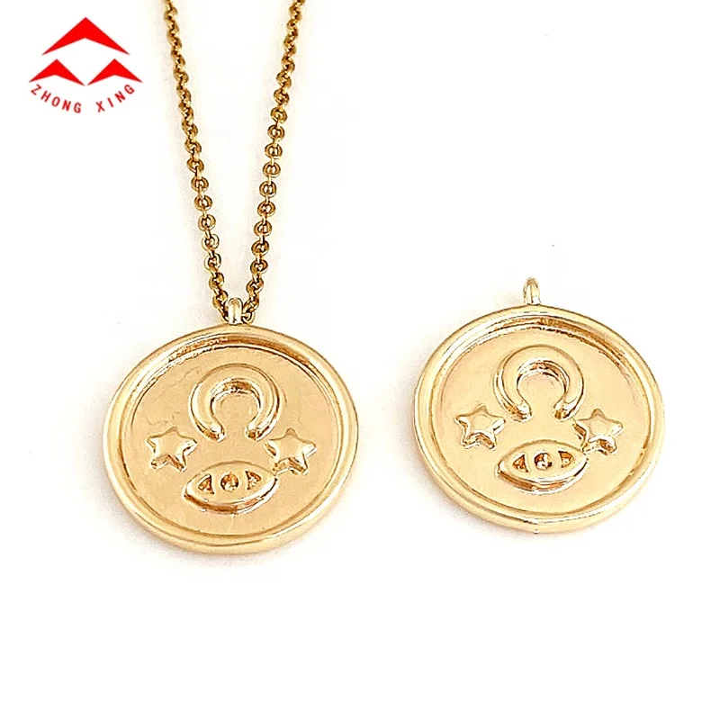 Zhongxing Wholesale Jewelry Accessories Round Moon Star And Eye Pendant Charms Gold Plated Pendant