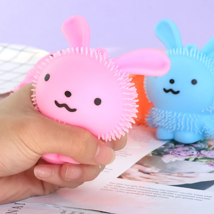 LED flashing squeeze puffer ball rabbit led light anti stress squishy squeeze relief toy