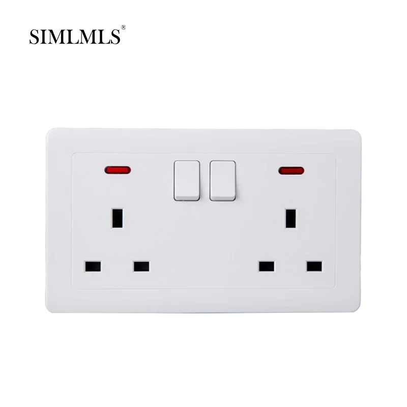 High Grade 250V 13A UK Standard Wall Double Socket And 2 Gang Switches With Neon (1600765216935)