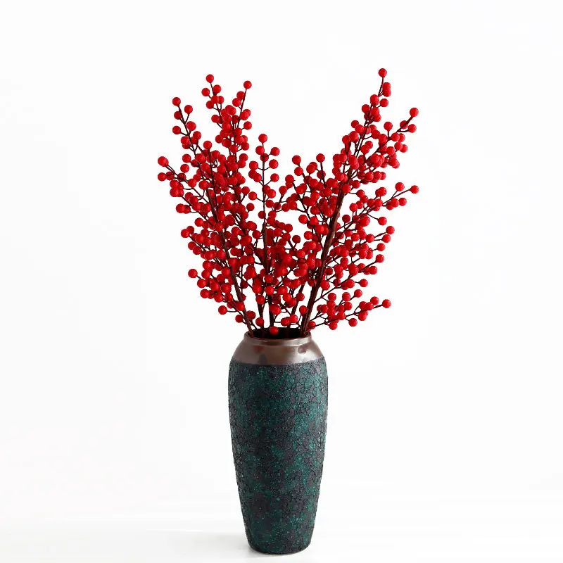 Winter Christmas decoration plant red berry PE NEW Year Christmas berry branches 80cm for vase Holly fruits