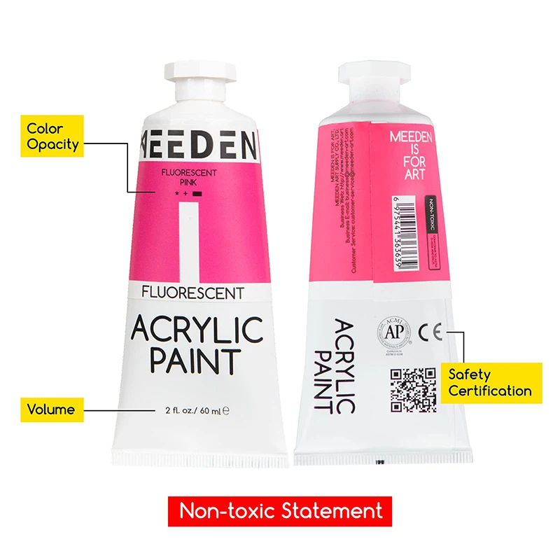 MEEDEN 6color 60 ml Fluorescent Rich Pigments Non-Toxic Art Craft Artist Acrylic Paint for Canvas Painting