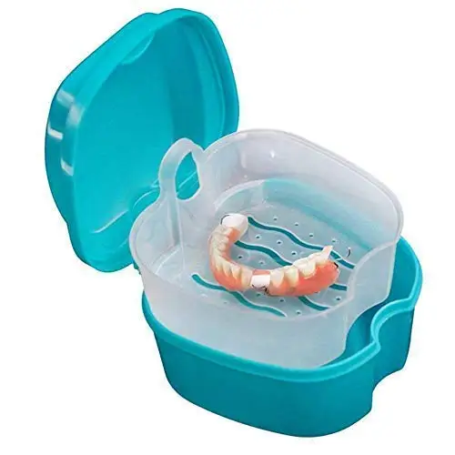 Blue Denture Box Dental Orthodontic Retainer Denture Storage Box Case Mouthguard Container