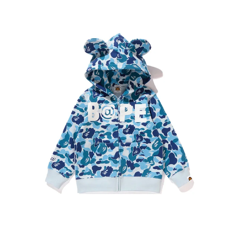 Модная трендовая брендовая камуфляжная Детская толстовка BEII & BAPE с изображением порочного медведя детская одежда ворсистой молнией