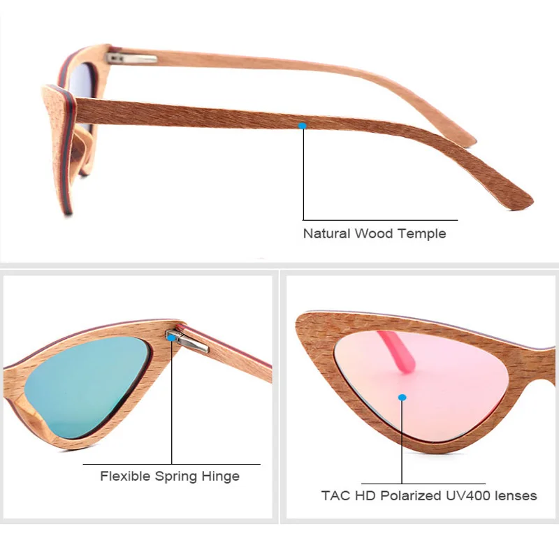 Luxury Designer Classic Eyewear Natural Bamboo Wooden Sun Glasses UV400 Polarized Men Women Cat Eye Wood Sunglasses