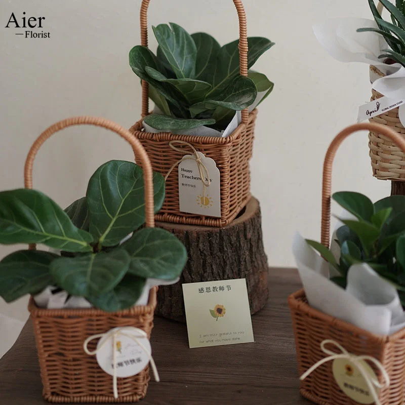 Aierflorist Flower Arrangement Basket Straw Wicker Hanging Flower Wicker Basket Gift Flower Arranging Basket