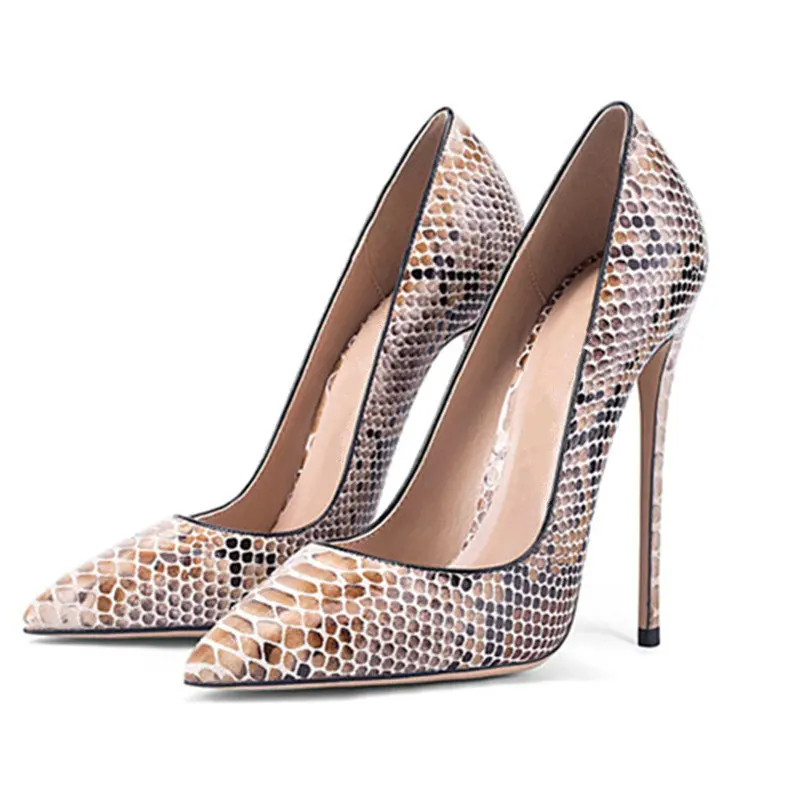 
High Quality Women Snake Print Pumps Pointed Toe Sexy Thin High Heel Hot Sale Animal Print Ladies Court Shoes 