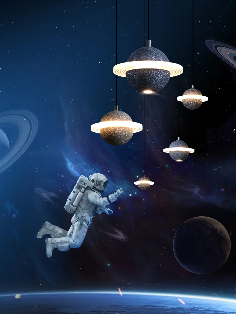 Nordic terrazzo planet small creative Star satellite restaurant bar bedroom bedside cement modern pendant light