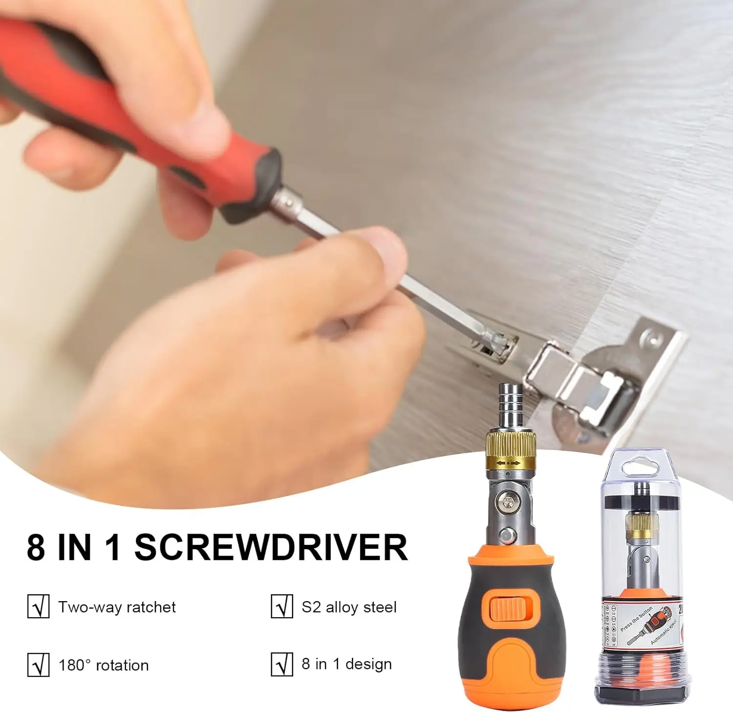 Peaktop 8 in 1 Multi-purpose Ratchet Screw-Driver Kit, Magnetic Ratcheting Wrench and Electronics Precision Screwdriver Set