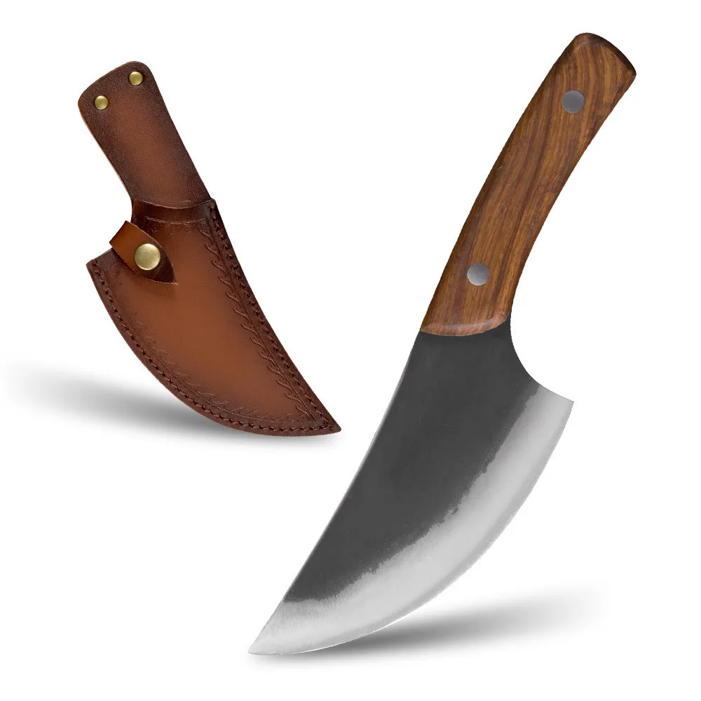Xingye Yangjiang Factory full tang 5.5 inch hand forged hunting butcher meat cutting knife handmade with leather sheath