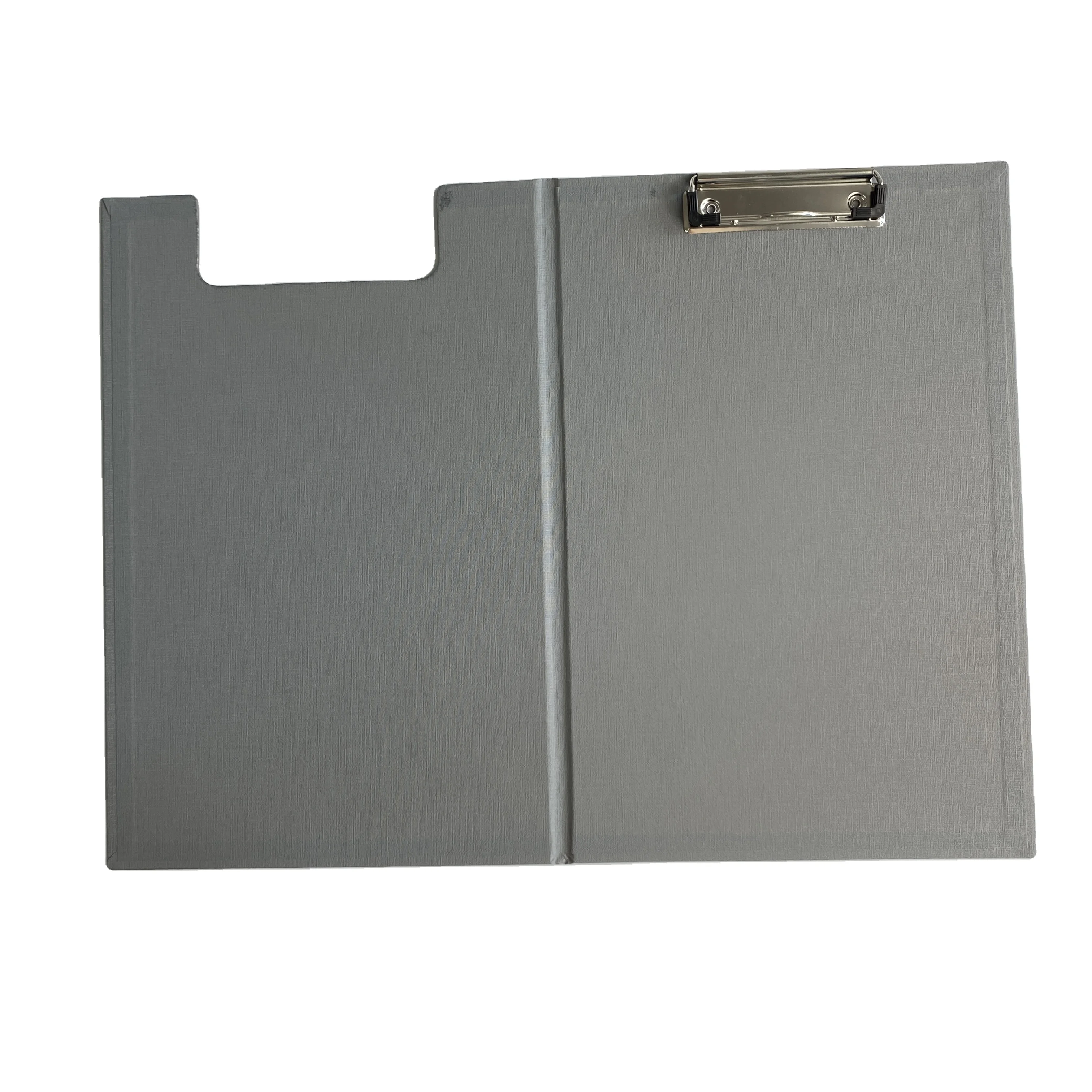 A4 Size Wholesale Custom Foldable PP Clipboard Filer Folder with Metal Clip Inside Pocket Grey