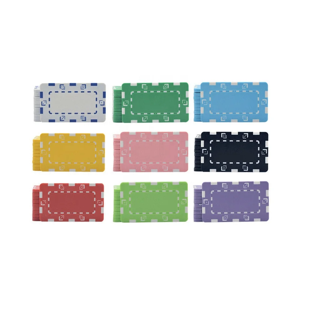 Wholesale custom rectangular colored poker plaque set dice desgin 29g 75mm abs with iron chips inside for casino gambling