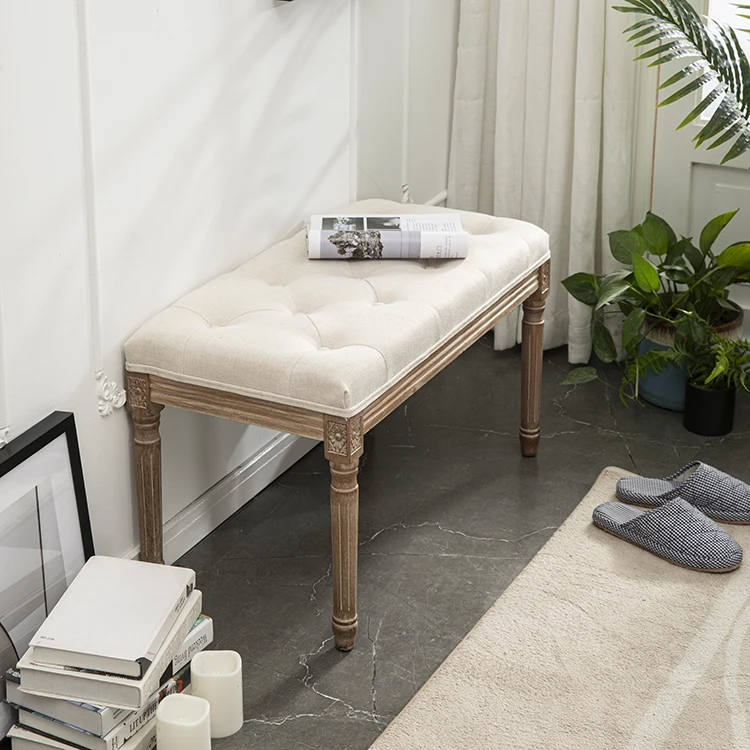 Painting Process Eco-friendly Birch Frame Linen Divan Bench Sofa Without Backrest