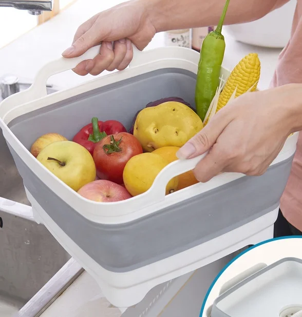 Portable foldable basin thickened square sink with bottom drainage hole and handle vegetable and fruit cleaning drainage basket