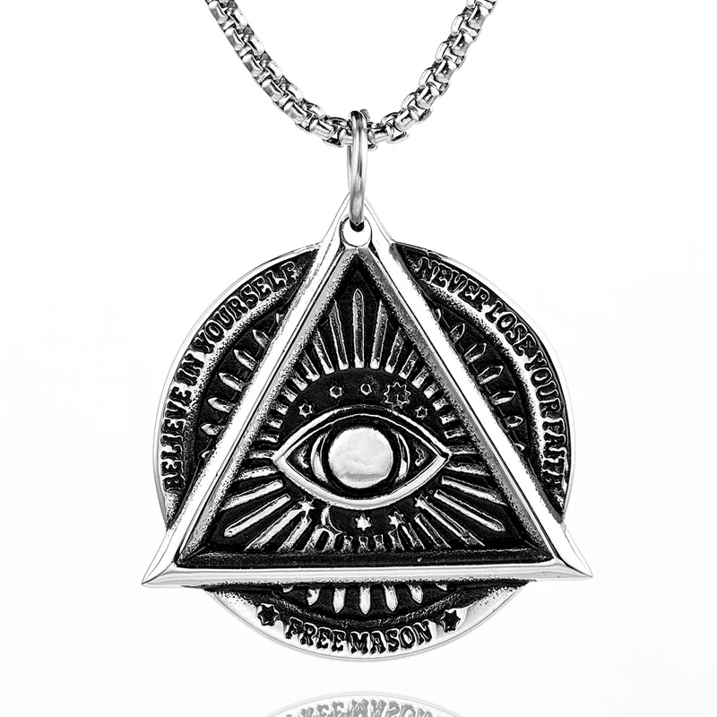 Never Lost your Faith Illuminati All Seeing Eye Stainless Steel Freemason Masonic Pendant Necklace for Men Women