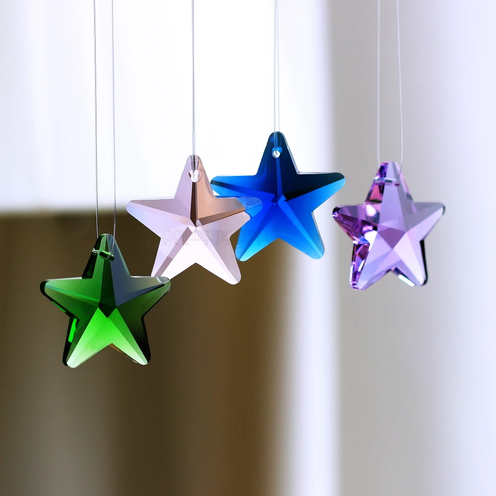 29mm Crystal colorful Star Shaped, Hanging Jewelry Ornament Pendant, Suncatcher Decoration DIY Loose Beads GOLDENHAITAI