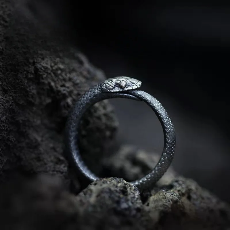 New Trend Tailed Snake Ring for Men Punk Fashion Ouroboros Opening Adjustable Rings Daily Accessories