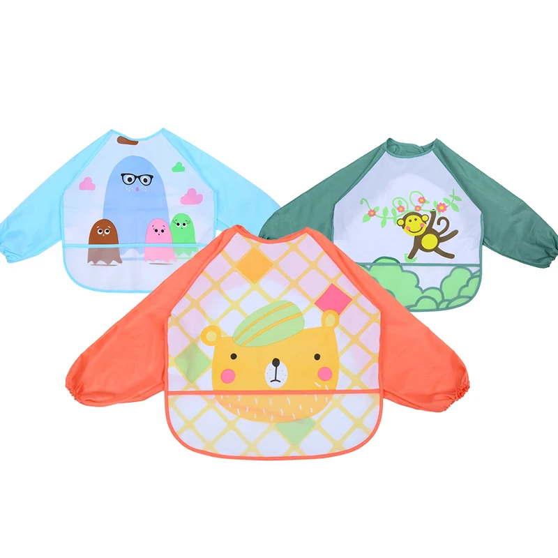 Оптовая продажа, Детские Водонепроницаемые нагрудники-Слюнявчики из полиэстера с длинным рукавом, дизайн под заказ