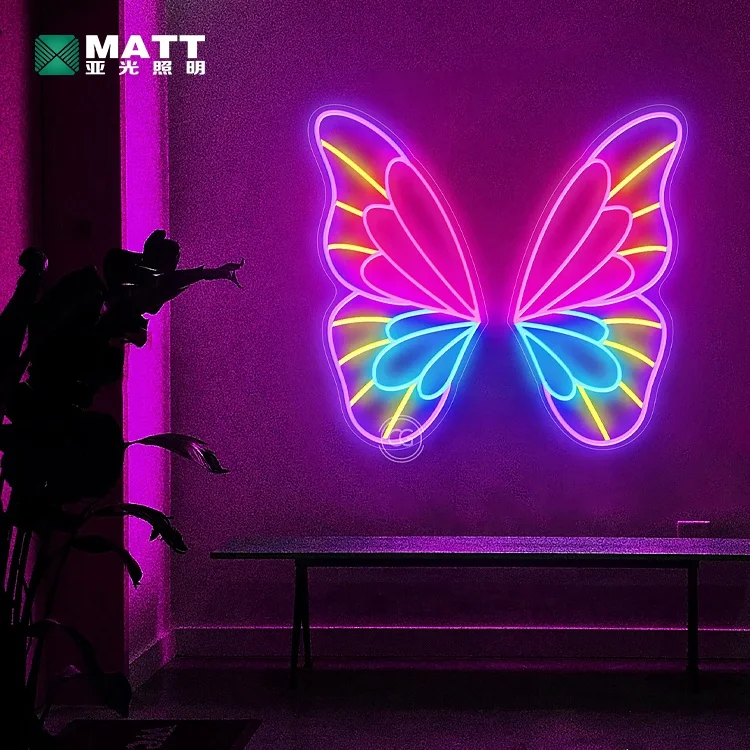 LED Wall Art Decoration Custom Romantic Butterfly Neon Signs Battery Powered Neon Lights Kids Room Bedroom Party Wedding Decor