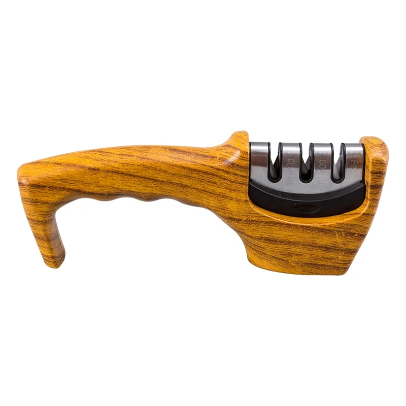 Sharpening Tool Sharpen 3-Stage Manual Wooden Handheld Knife Sharpener for Repairing