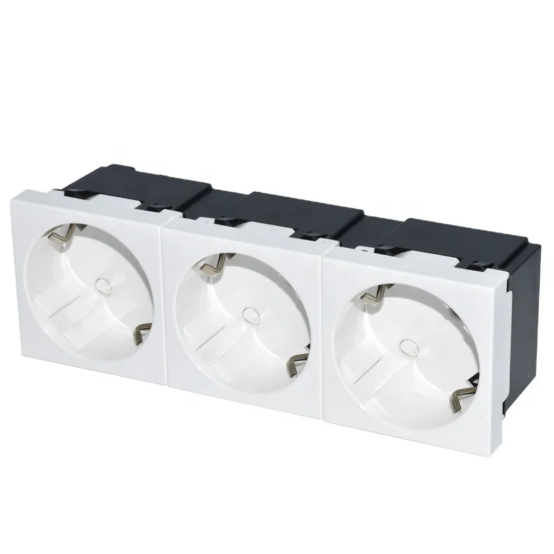 NEPCI 45*45mm AC 250V 16A Triplex European Electrical Power Wall Outlet XJY-QB-28-3 EU Schuko Socket
