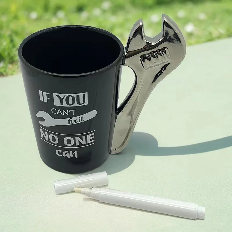 Custom logo new arrival creative wrench handle design ceramic coffee tea mug for gift