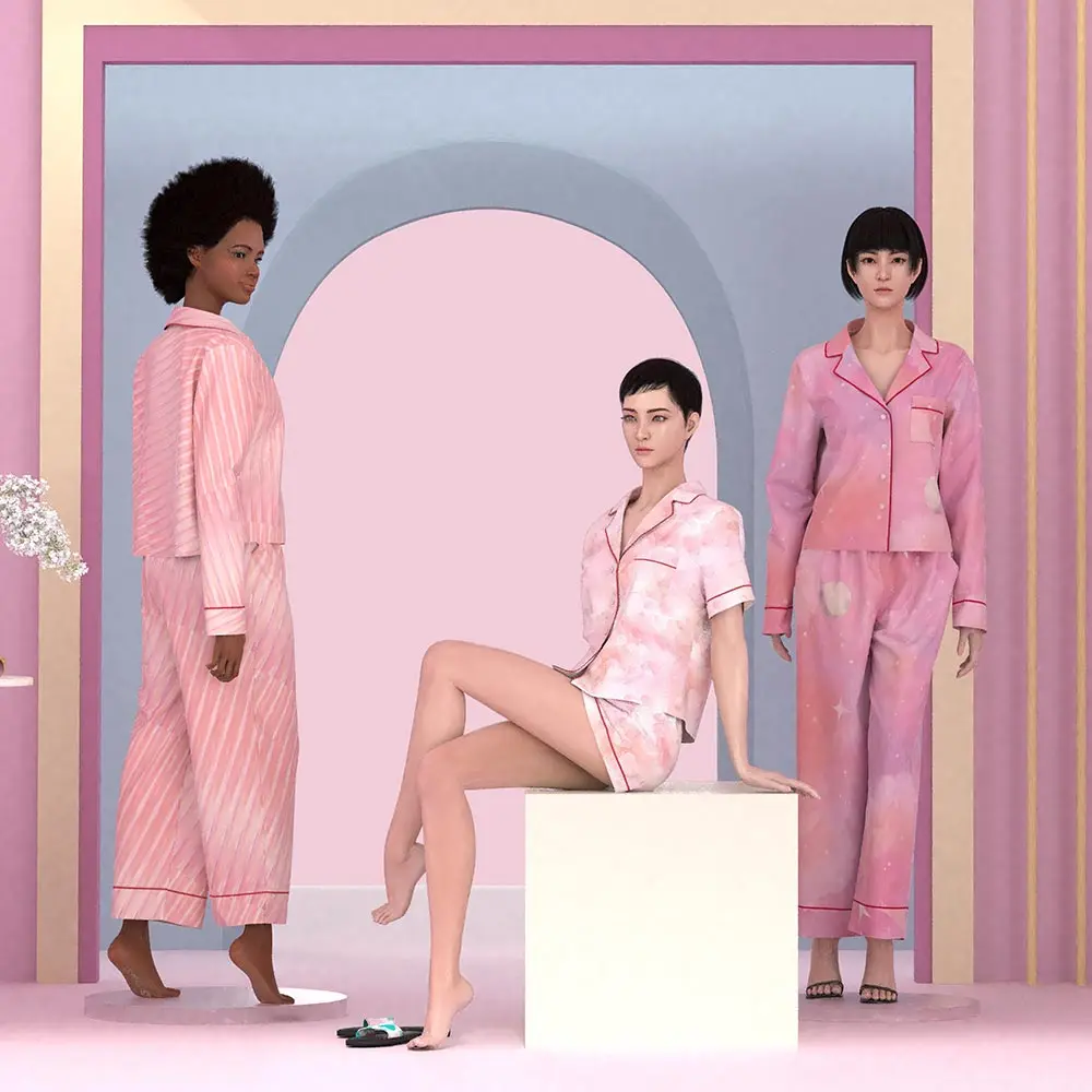 Free Custom 3D Design Long Sleeve Pijamas Custom Fabric Oem For Wellknown Brands Homewear Pajamas For Women