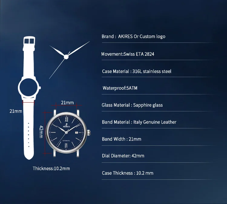 Akires Watches for Men Luxury Original Wristwatches for Men OEM ODM Watch Men Luxury ETA Watch