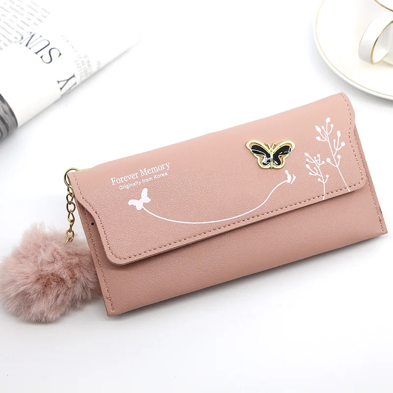 Custom Women Wallet Designer Solid Color Long Slim Card Holder Money Clutch Bag butterfly Buckle Lady Leather Wallet For Women