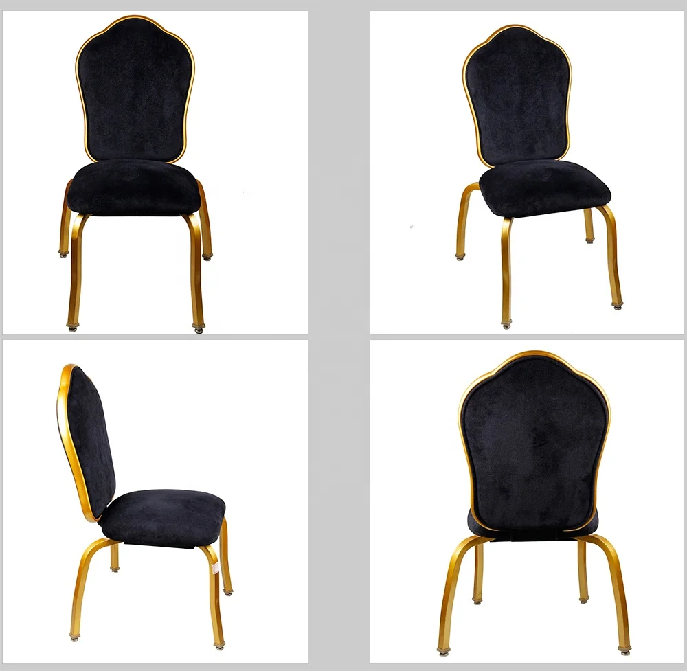 Commercial conference room black velvet aluminum used stackable hotel banquet chairs