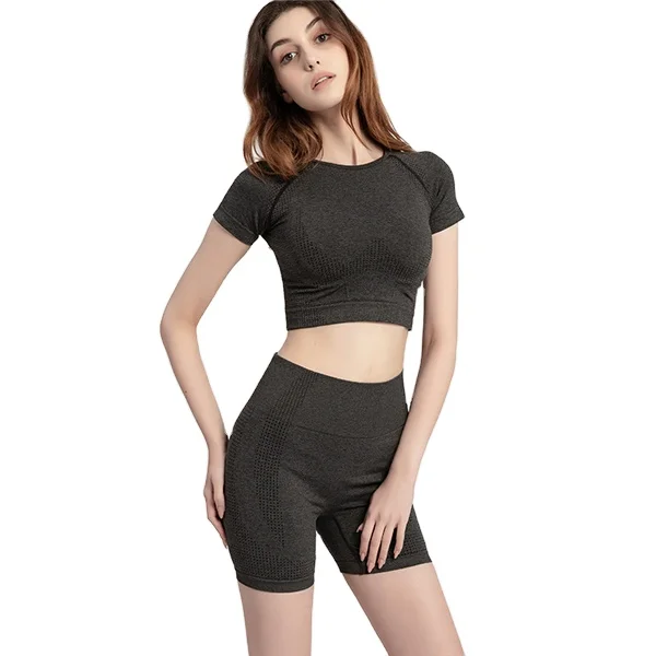 Women Peach Hip Lifting Tight Shorts and Sports Bra Tank Top Shirt Yoga Sets