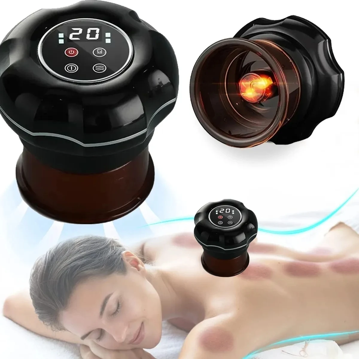 New design 12 Levels Eelectricity moxibustion Vacuum Cupping Intelligent Breathing Negative Pressure Massager  (Multicolor)