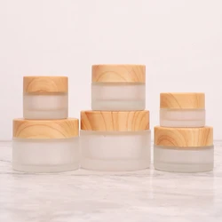 5g 10g 15g 30g 50g Frosted Glass Wood Cover One Free Sample  Cream Jar For Cosmetics