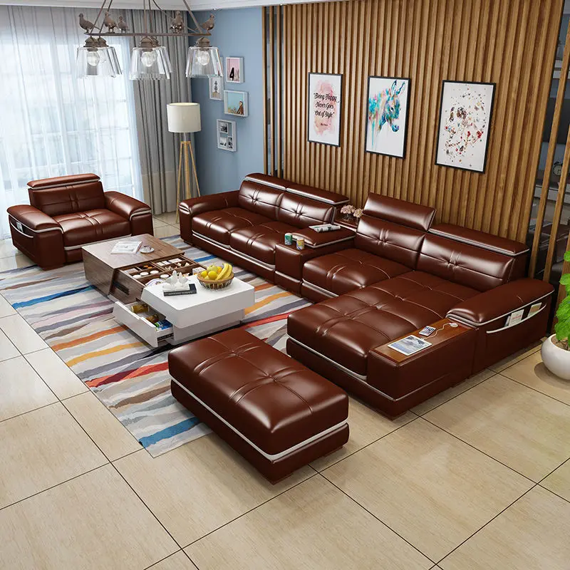 Sofa modern minimalist massage leather living room first layer cowhide intelligent multifunctional mobile phone