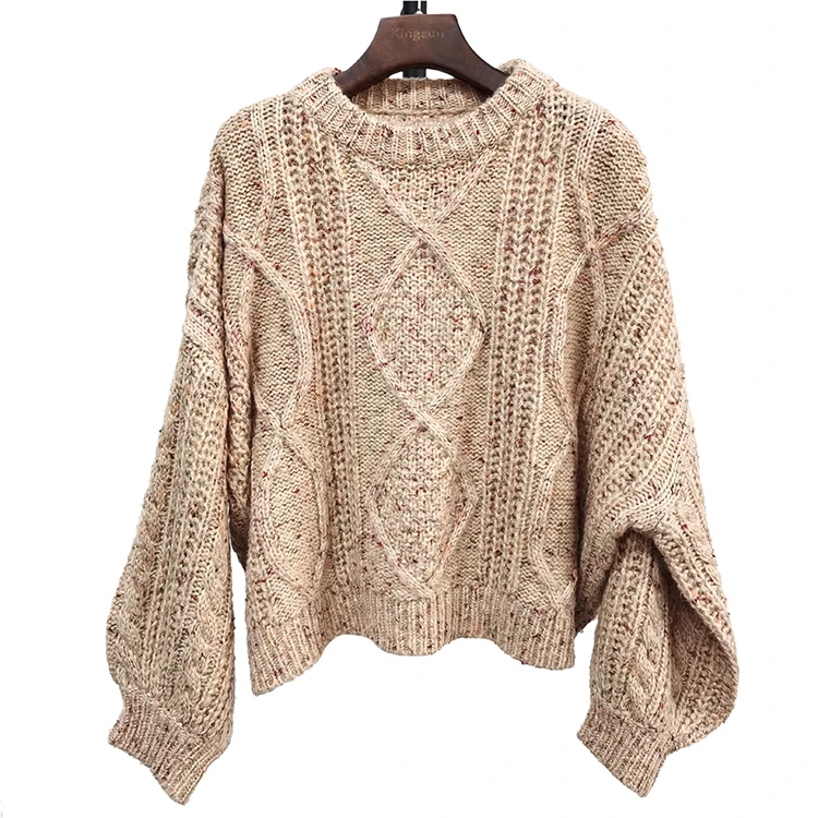 Шерстяной пуловер с круглым вырезом и длинными рукавами на осень и зиму