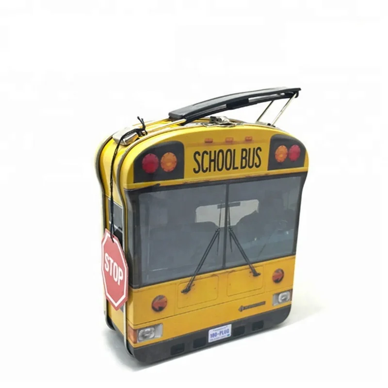 School bus mini  tin lunch box with handle