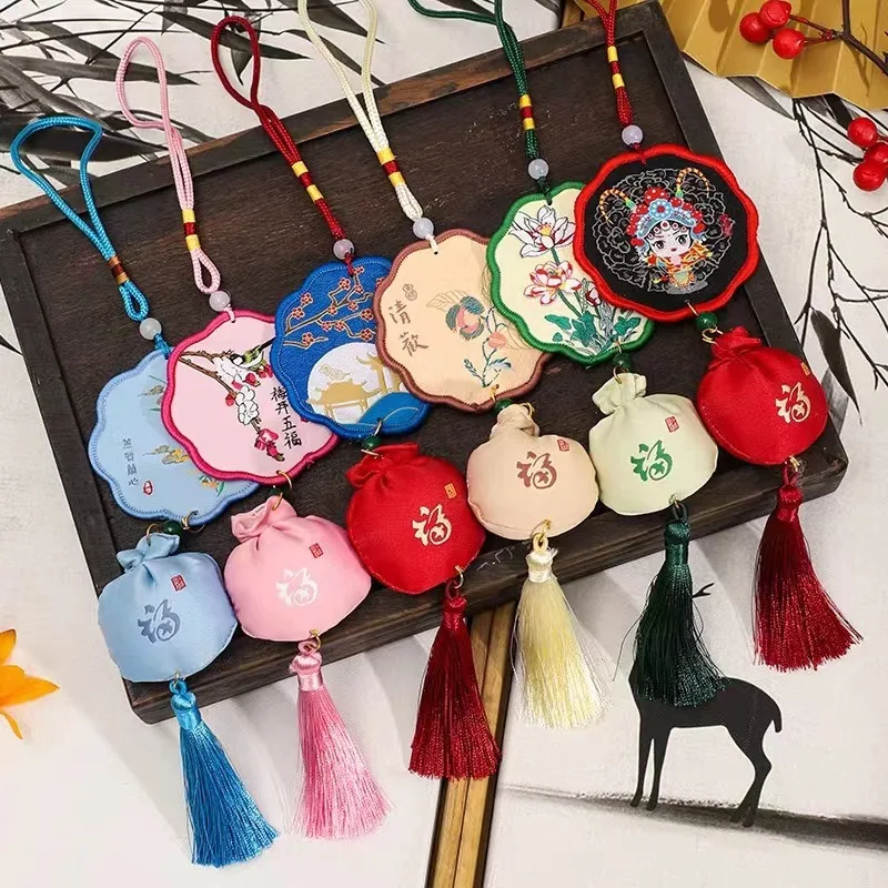Embroidered Japanese Omamori Charm Amulet Hanging Sachet Lucky Charms Blessing Bag Pendant for Car