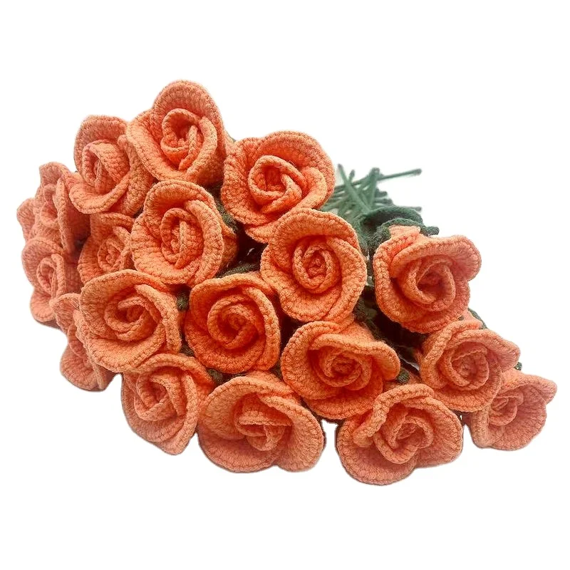 Valentines Day Gift Artificial Wedding Decoration Cotton Decorative Crochet Rose Handmade Flowers bouquet of roses