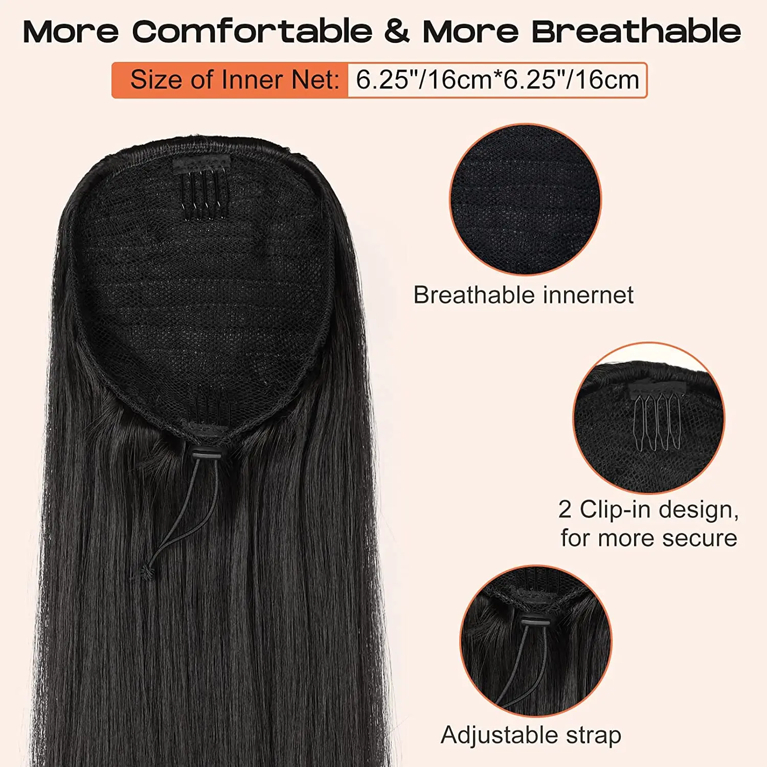 FUJIA 28#34; Ponytail Extensions Drawstring Long Straight  Pony Tail Natural Soft Clip in Hair Extension Synthetic Heat Res