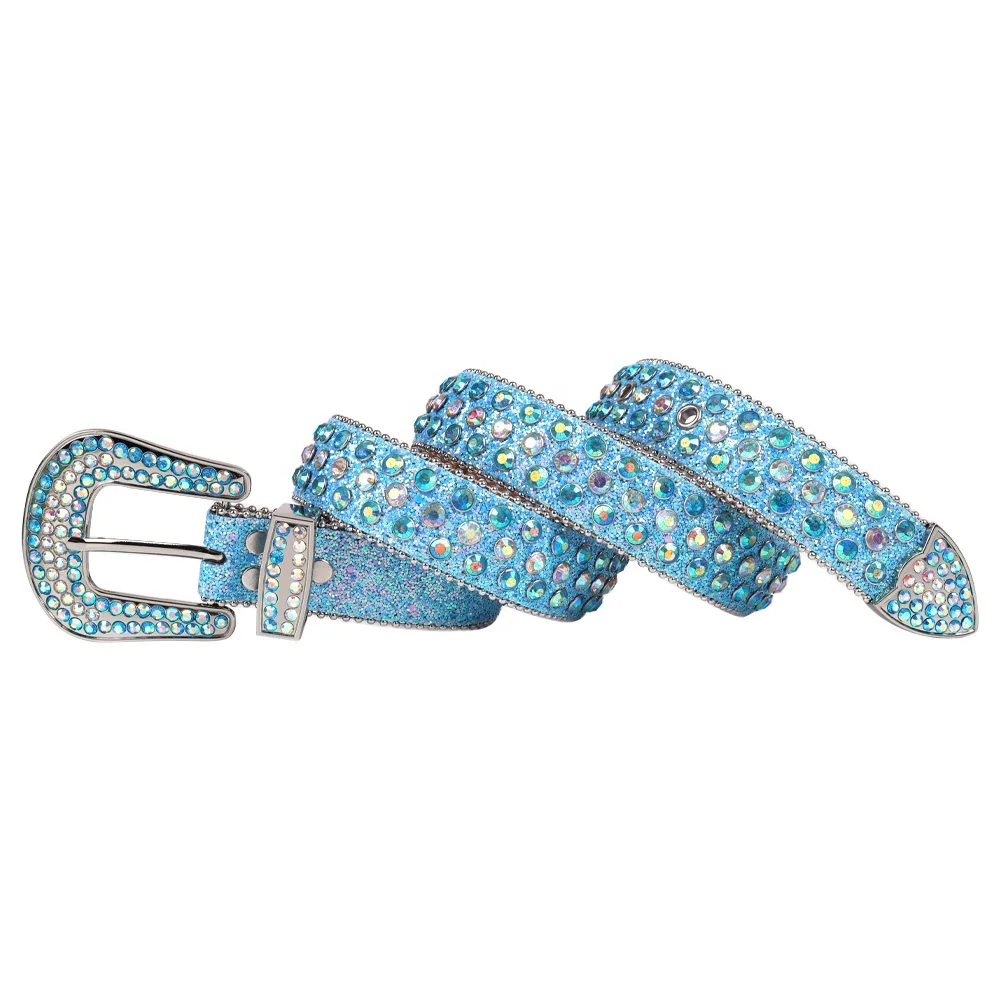 Fashionable Bling Diamond Belt Men Women Big Buckle Colorful Crystal Rhinestone Boys and Girls