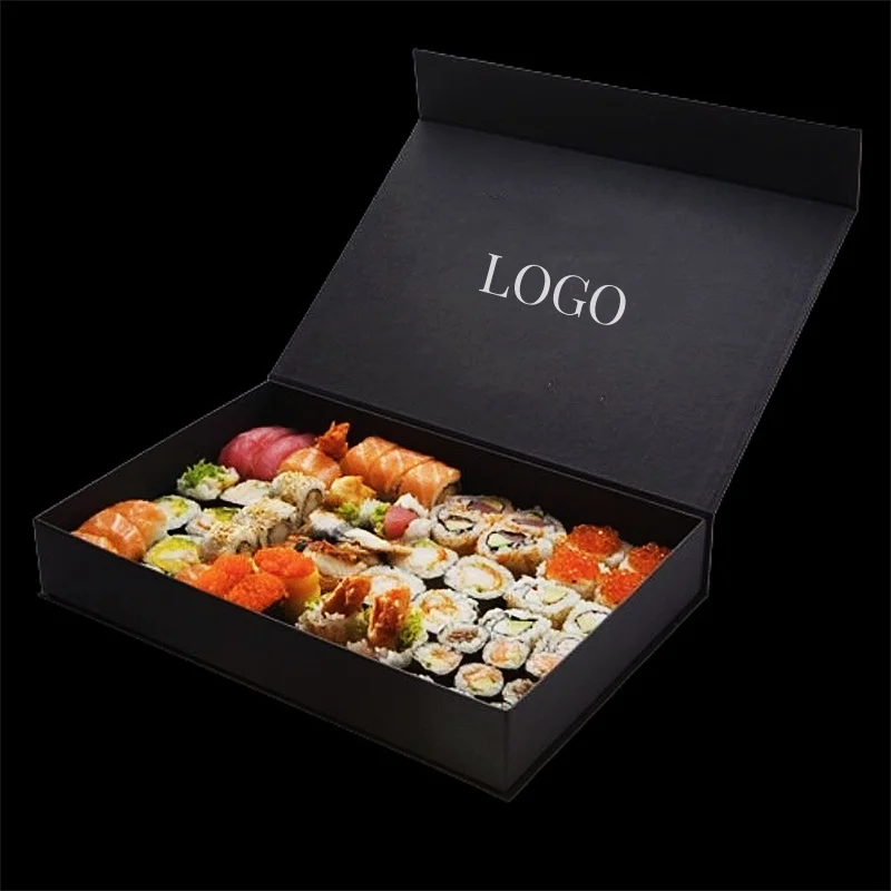 Luxury Magnetic Box for Sushi Food Packaging Custom Logo Rigid Board Folded Takeout Box For Sushi