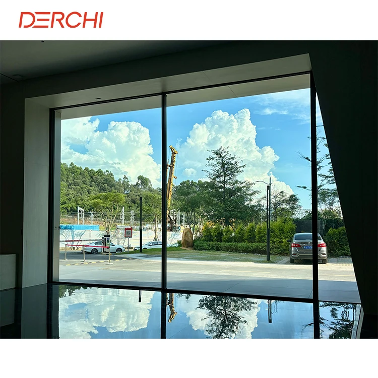 DERCHI NFRC AS2047 hotel outdoor slim aluminum frame slide glass door external villa patio double glazed panoramic sliding doors