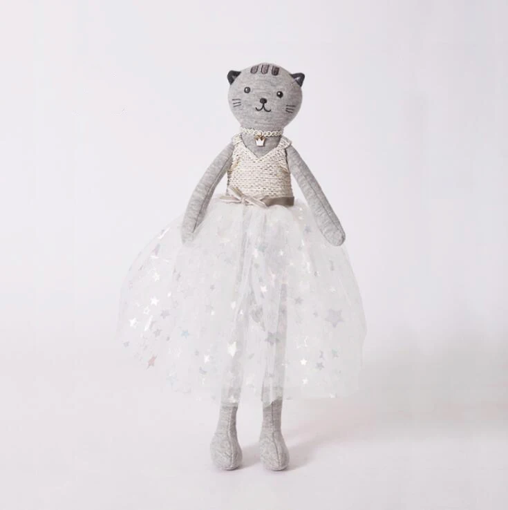 Dressing Up Soft Toys Grey Cat Plush Toy Princess Yarn Dress Doll Girlfriend Birthday Gift Exquisite Gift Box Package