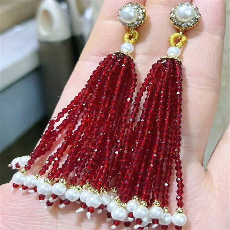 CH-JDE0538 Wholesale Jewelry Bead Tassel Fashion Tassel Handmade Glass Earring Delicate Pearl/CZ/Stone/Crystal Earring Jewelry