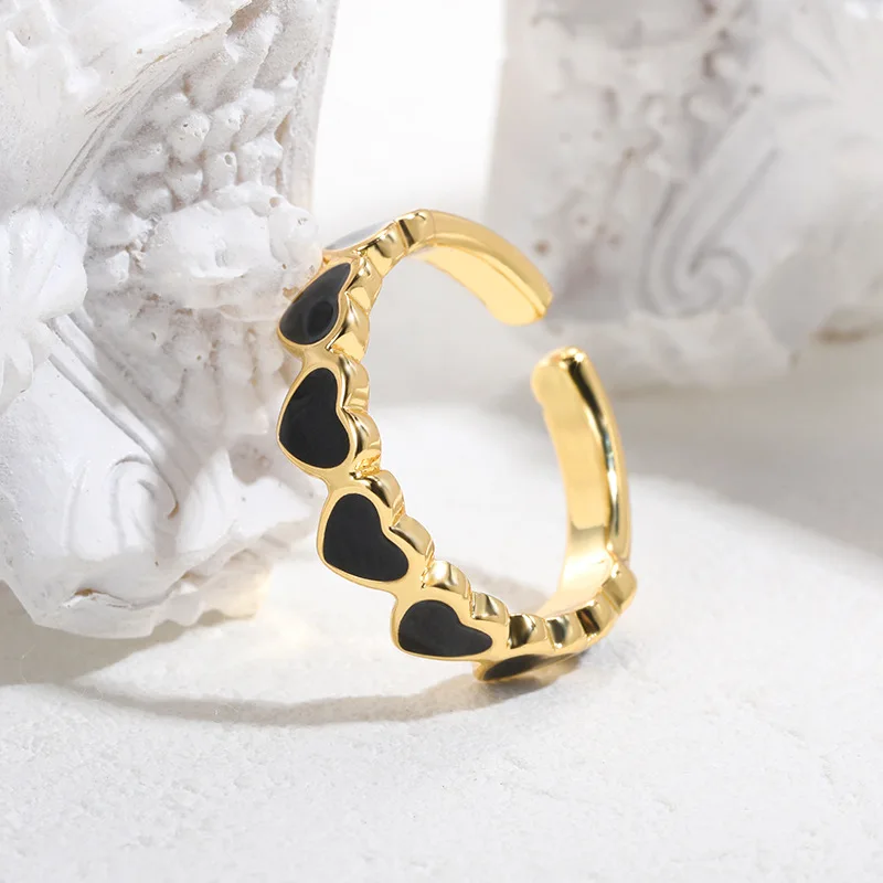 Simple Copper Gold Plated Colorful Enamel Love Heart Finger Ring Cute Drip Oil Heart Open Adjustable Rings For Women Girls