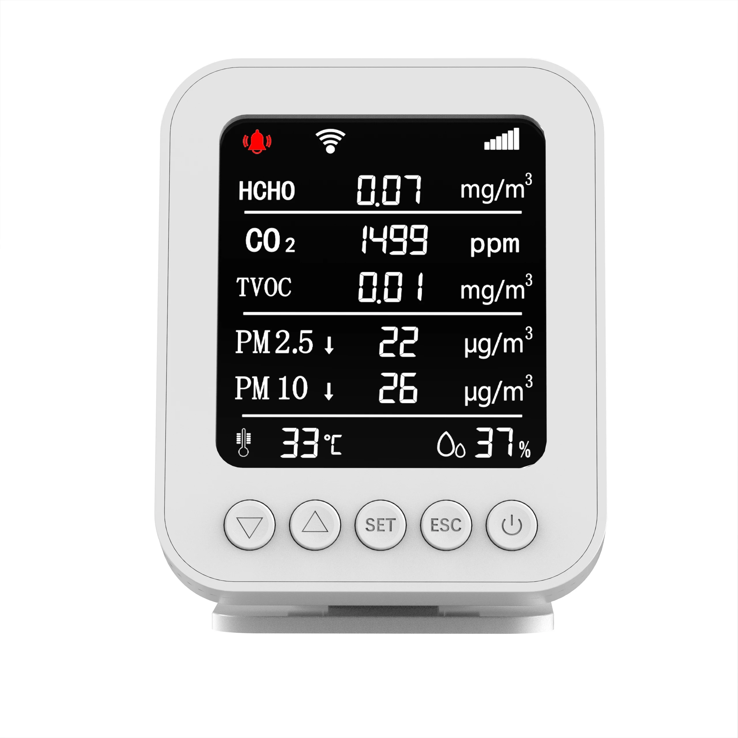 Tuya app WIFI connect air quality detector CO2 PM2.5 HCHO TVOC gas monitor with temp Hum Gas Analyzers Air Quality Detector