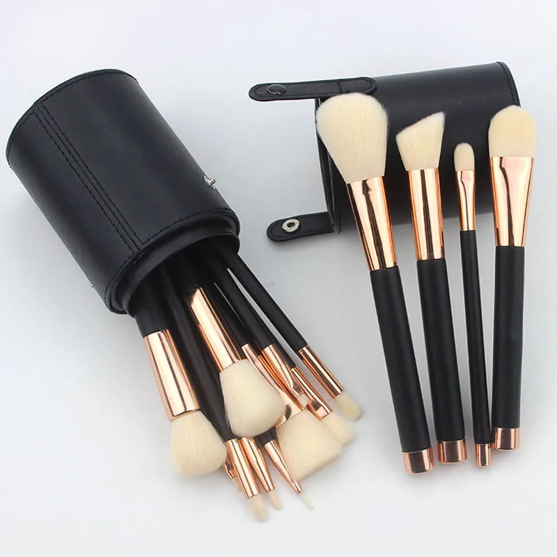 Pack of 15pcs Fiber Hair Double Tube Makeup Brush Set With Tub Custom Logo