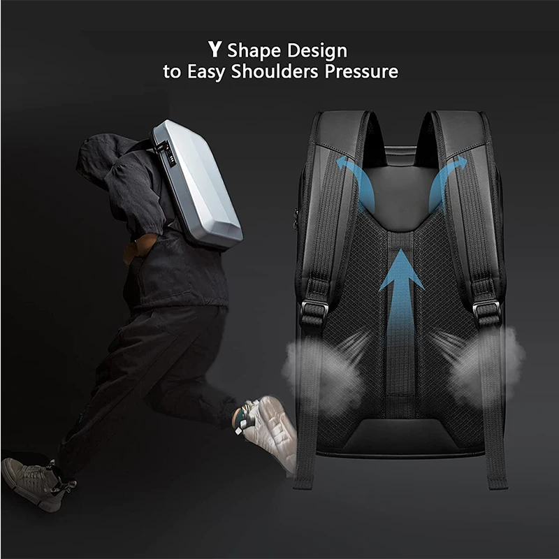USB Fit Hard Shell Bag Waterproof Gaming Computer Backpack Casual Hard Shell Laptop Backpack for Men