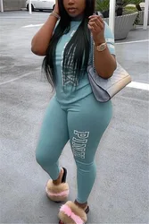 Женский комбинезон с коротким рукавом и надписью, комплект из двух предметов, облегающий спортивный костюм, популярный бренд